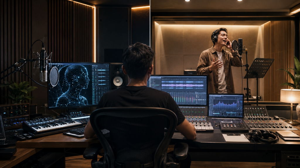 Seniman 2026 Justru Tetap Jaga Batas Ini Saat Berkolaborasi dengan AI 4 Perbedaan proses musik AI-Generated dan AI-Assisted dalam produksi rekaman