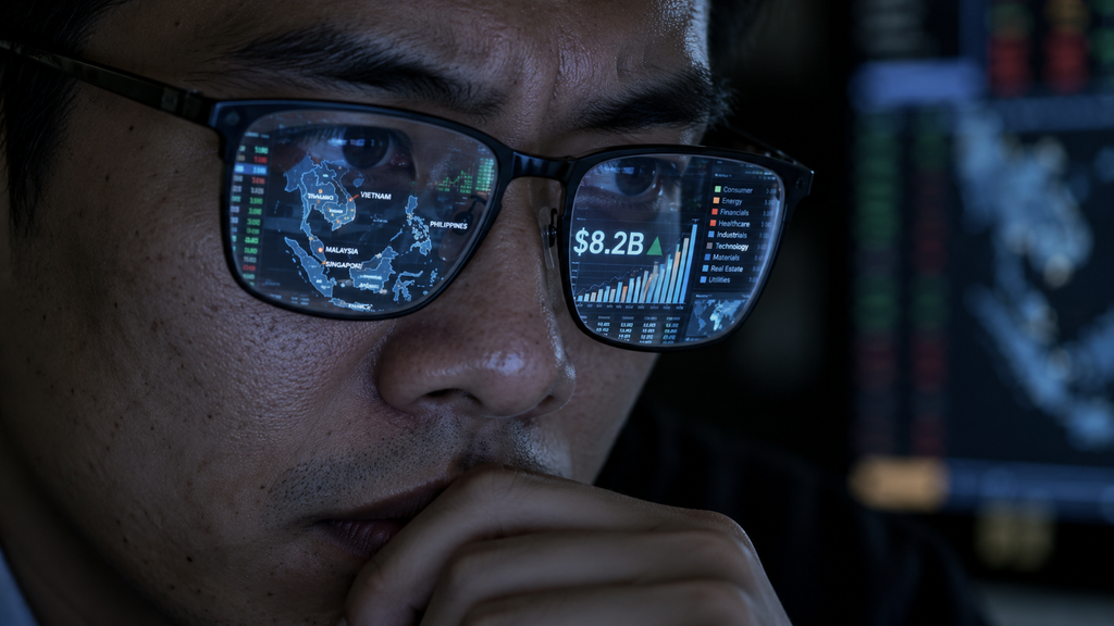 Analis memantau grafik nilai tambah ekonomi industri game Asia Tenggara di monitor.